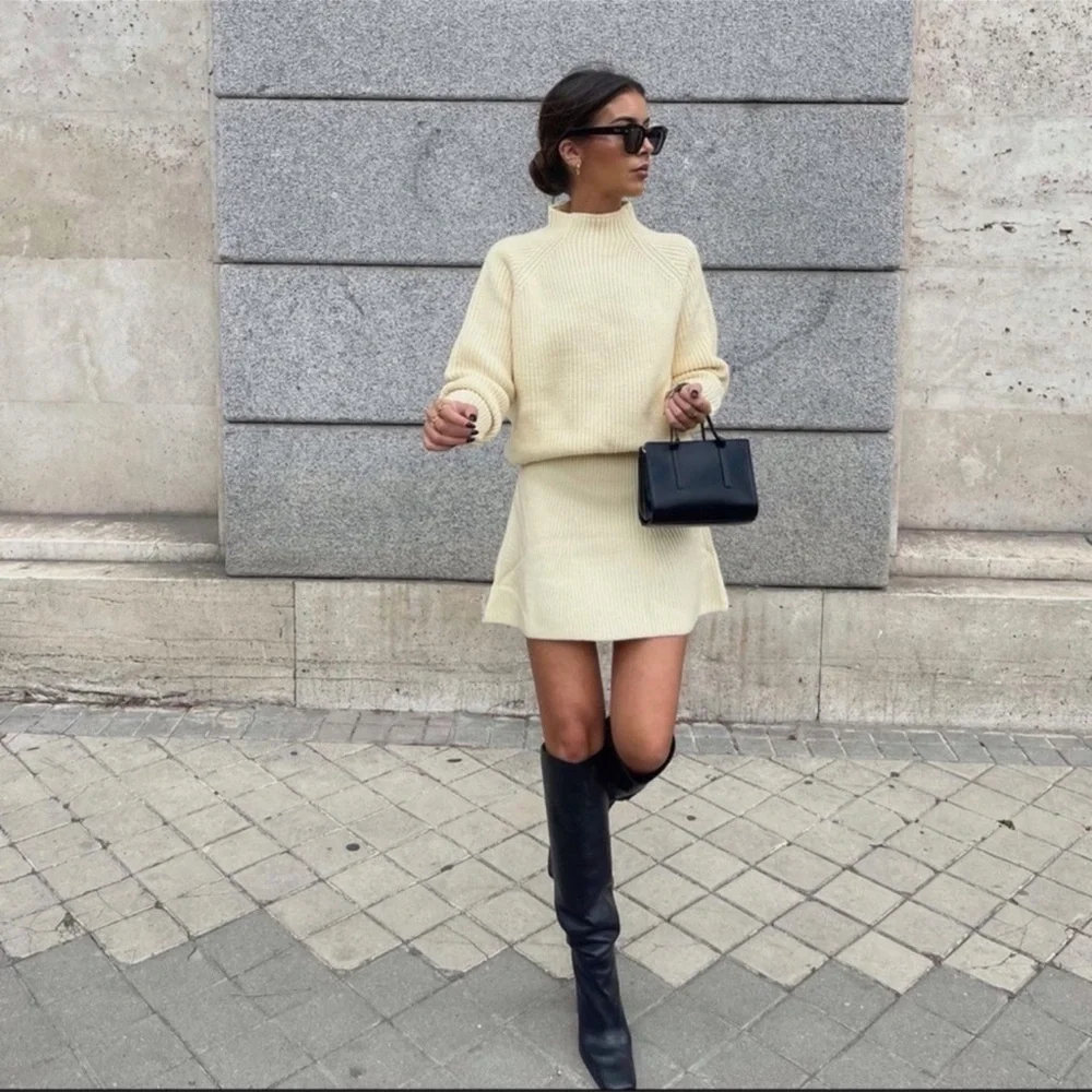 Zara 2 piece Wool Blend High Collar and Skirt